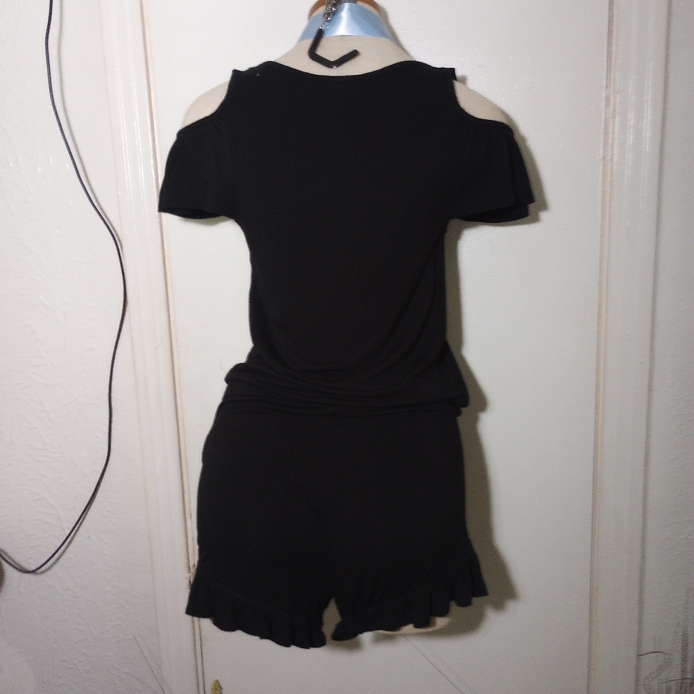 Bebe Black Cold Shoulders Drawstring Waistline Ro… - image 8